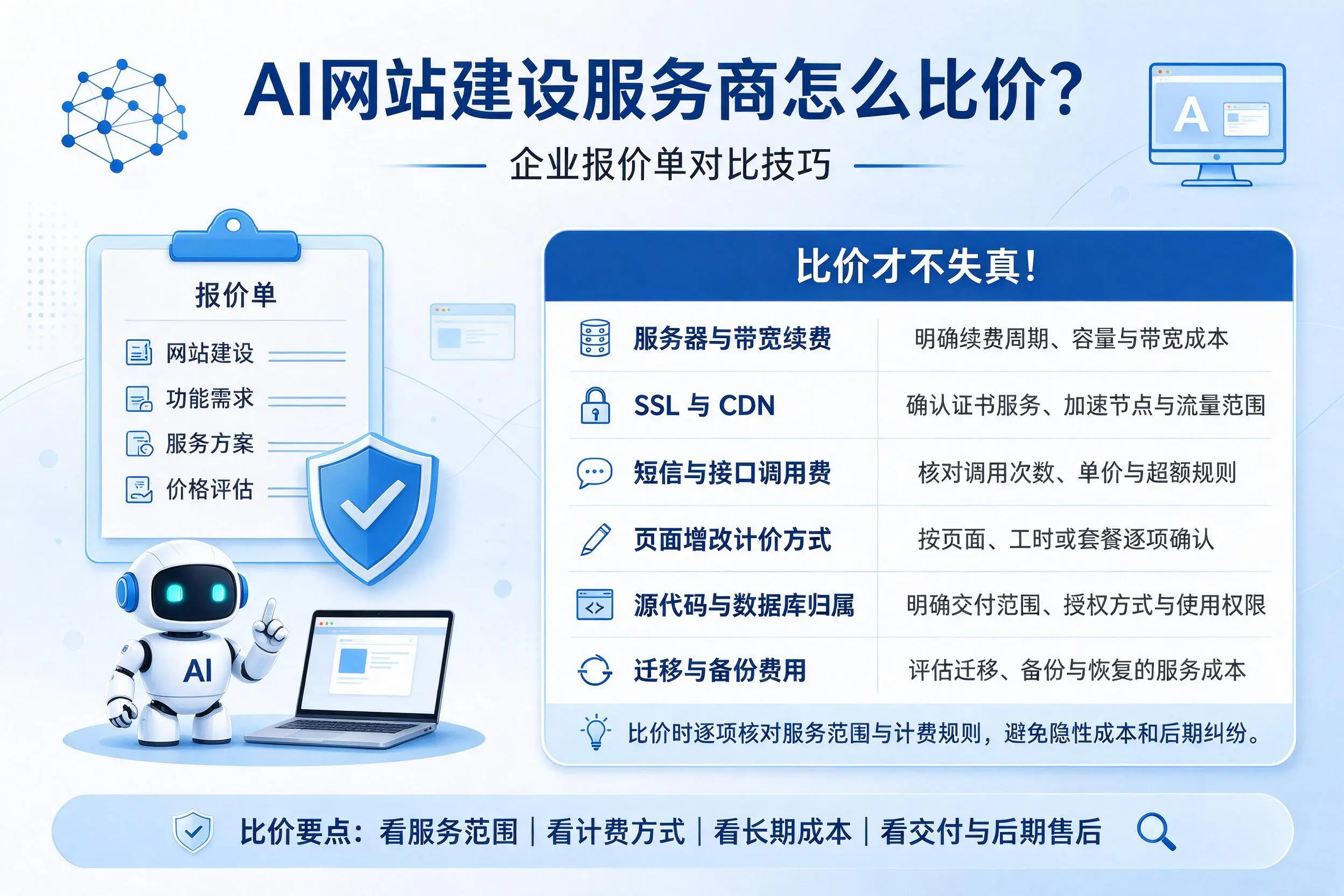 AI网站建设服务商怎么比价？东营企业报价单对比技巧