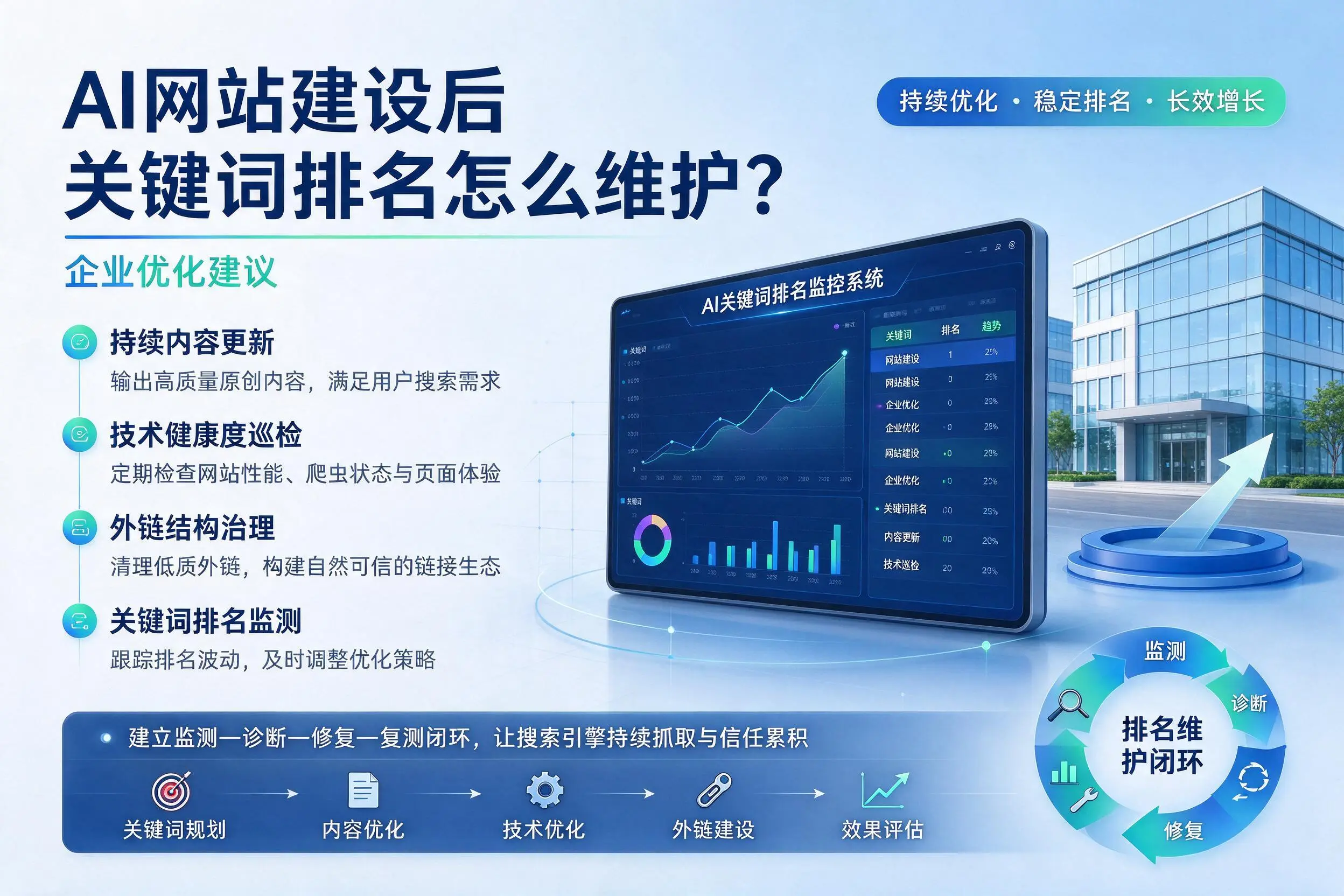 AI网站建设后关键词排名怎么维护？东营企业优化建议